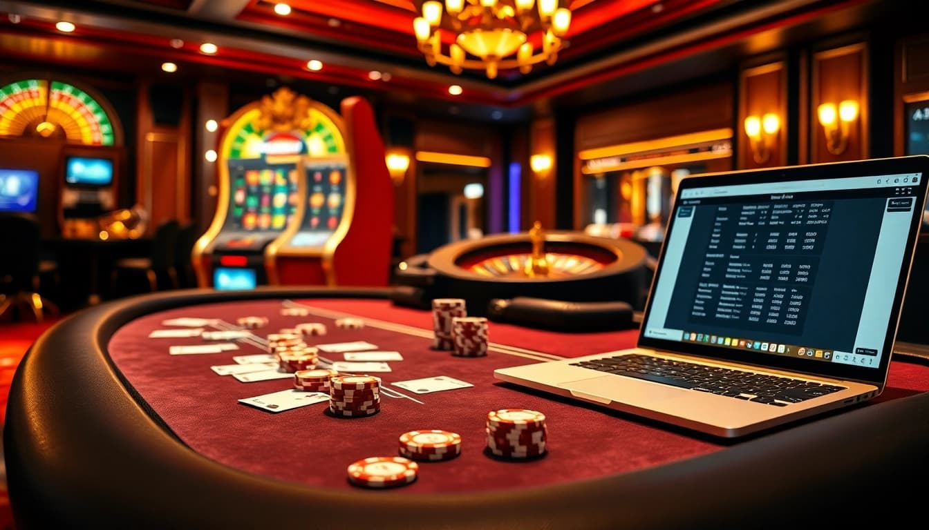 Engaging scene of a Plagiatsprüfer in a casino environment highlighting excitement and professionalism.