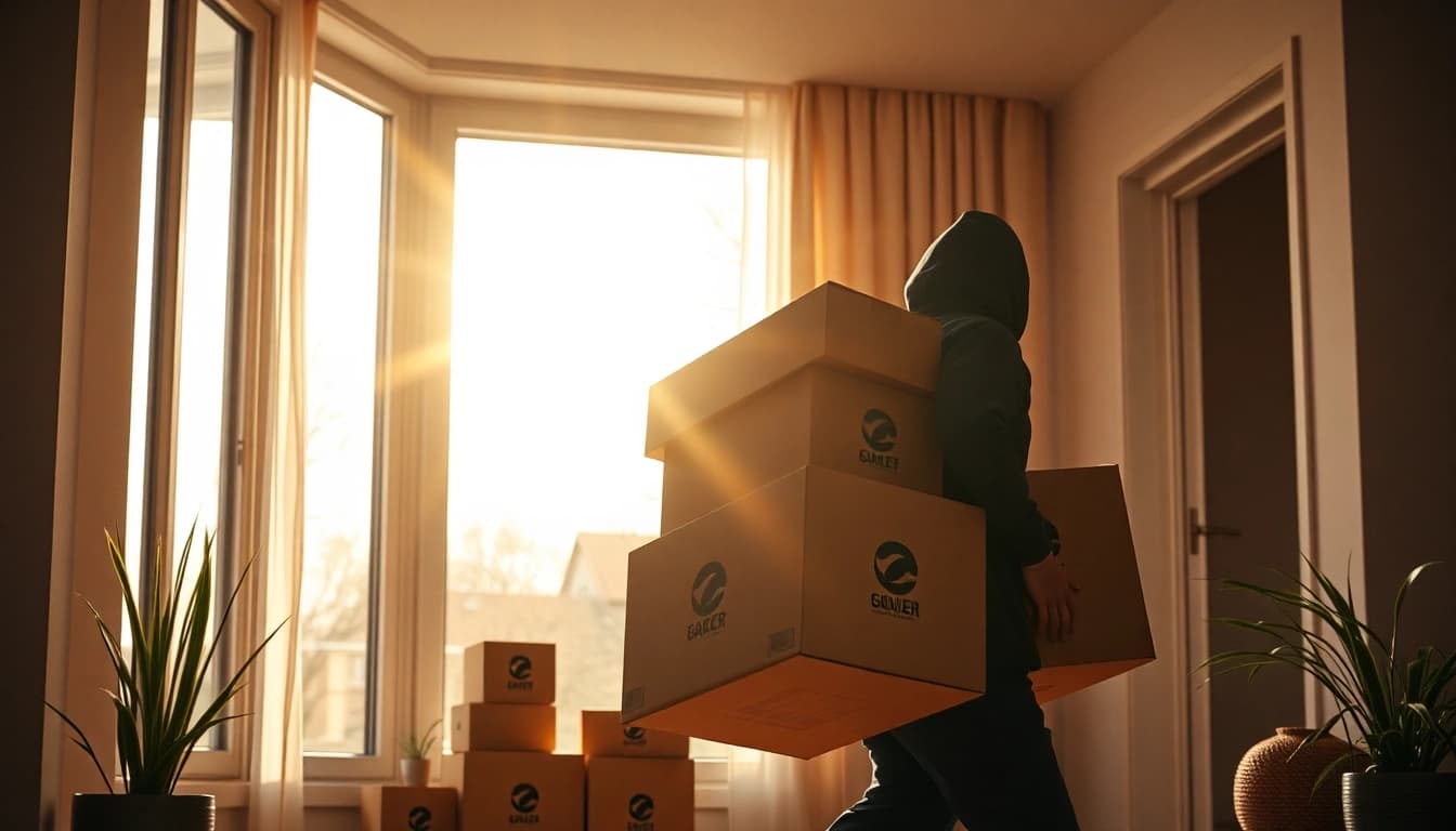 Umzugsunternehmen Wipperfürth - Ein Umzugshelfer transportiert Kartons in Wipperfürth.