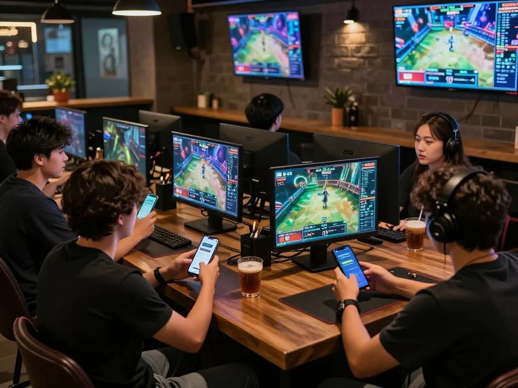 Action-packed esports betting scene at SC88 Com with friends using apps and watching competitive gaming.