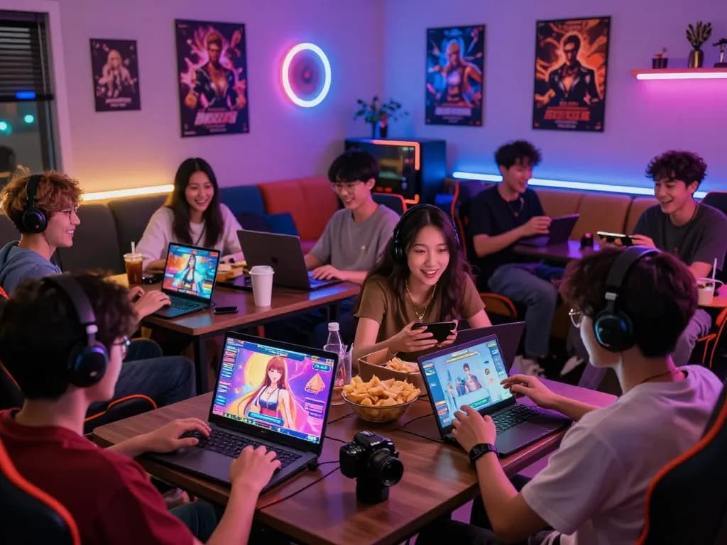 Exciting scene of players enjoying a sex game online in a vibrant gaming lounge.