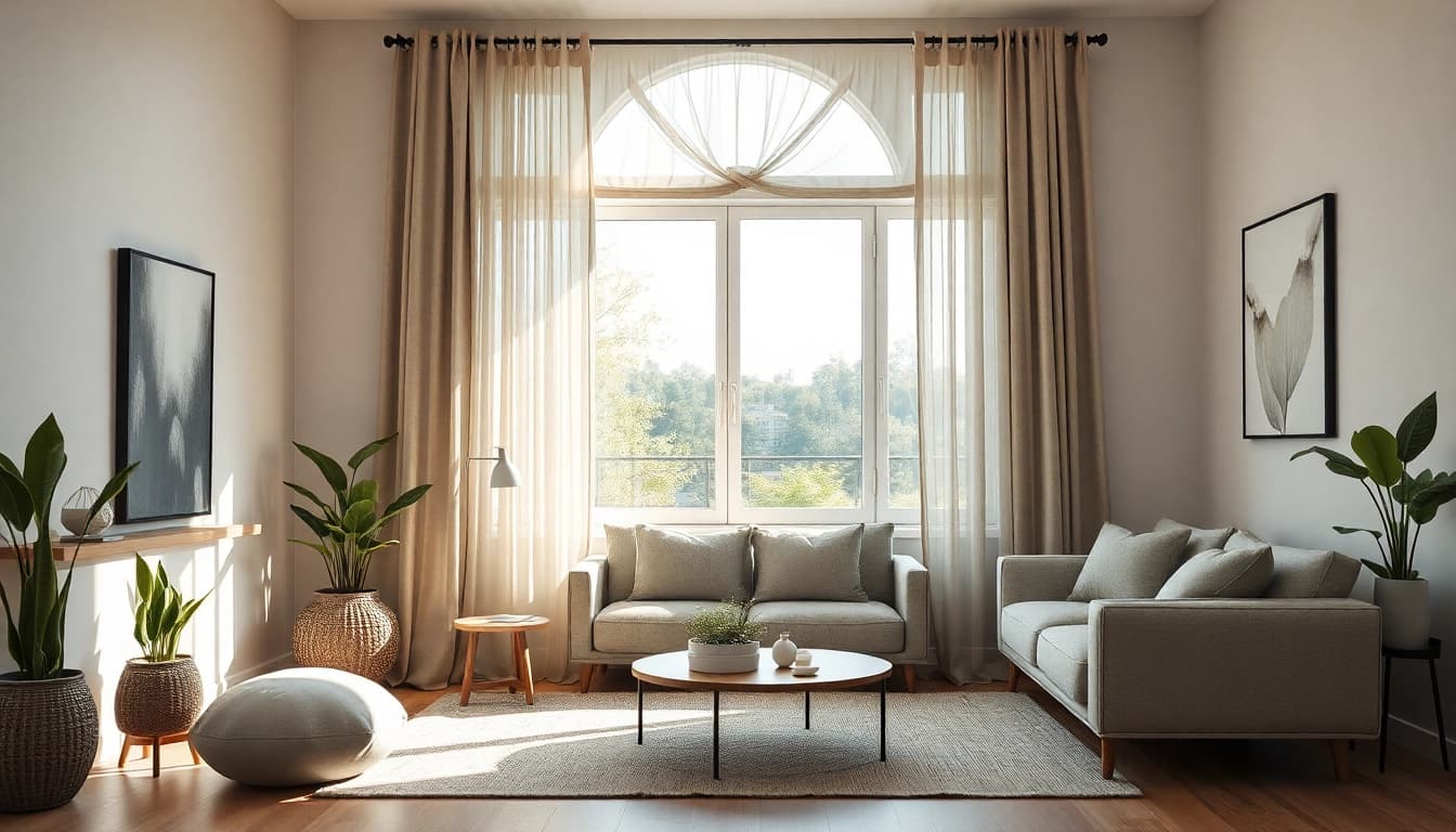 Plissee Maßanfertigung im eleganten Wohnzimmer mit sanften Lichtfiltereffekten.