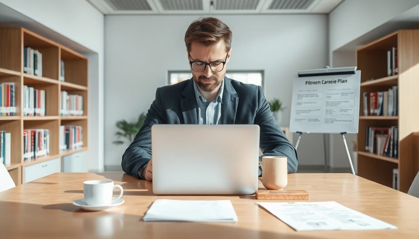 Headhunter Bochum in einem modernen Büro mit natürlichem Licht, Laptop und Schreibtisch.