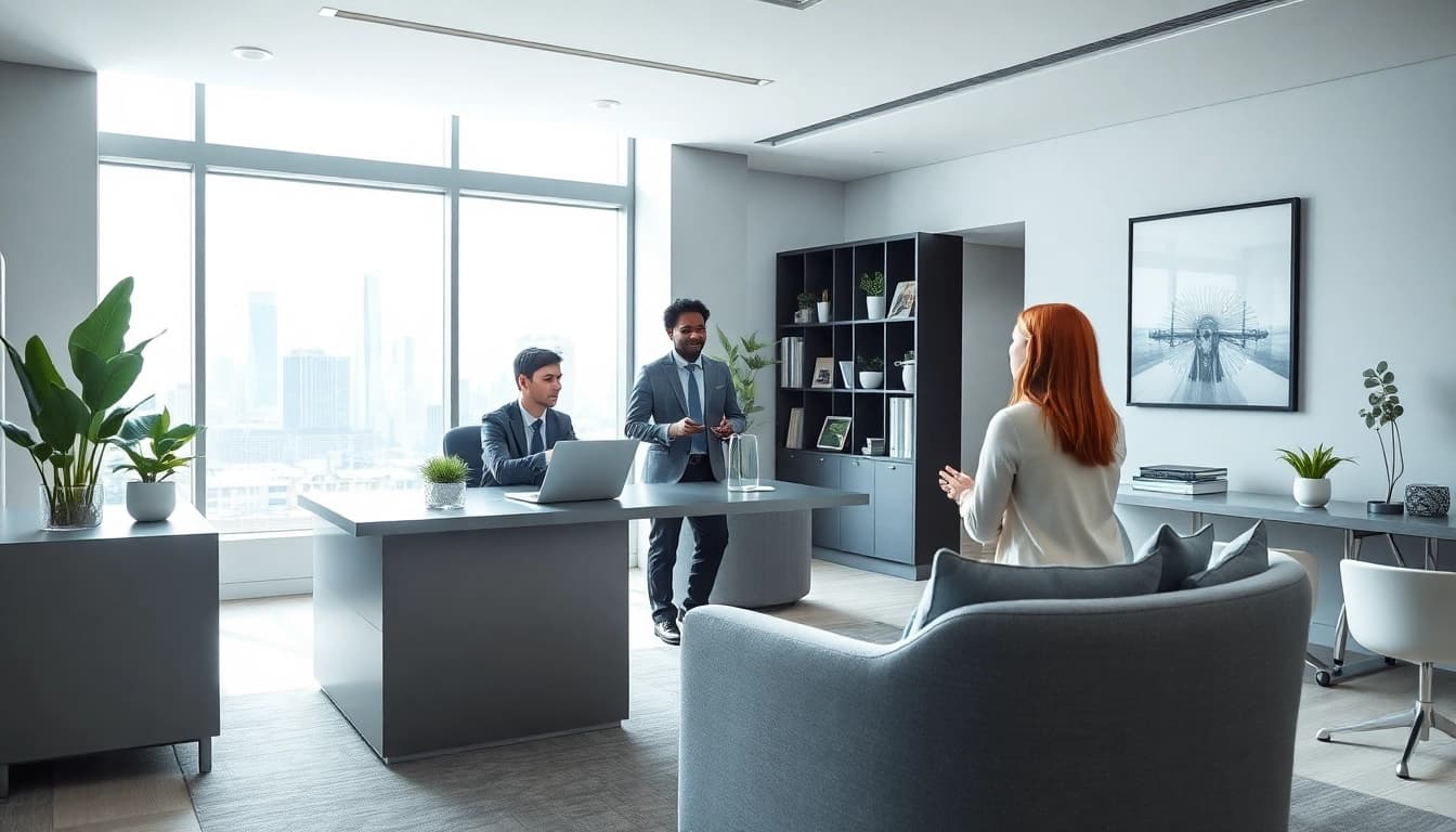 Headhunter Schweiz berät einen Klienten in einem modernen Büro, mit professionellen Details.