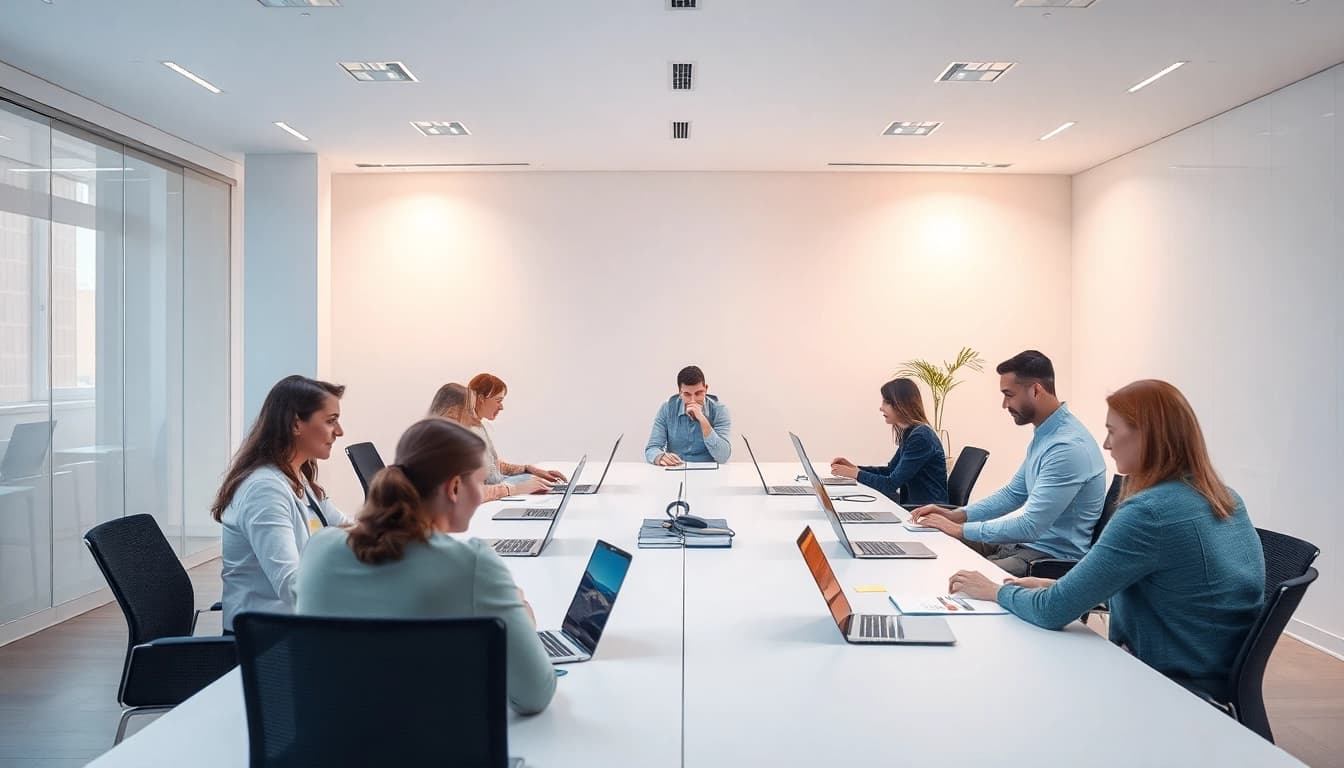 Personalvermittlung: Professioneller Arbeitsplatz mit aktiven Menschen, die kommunizieren und zusammenarbeiten.