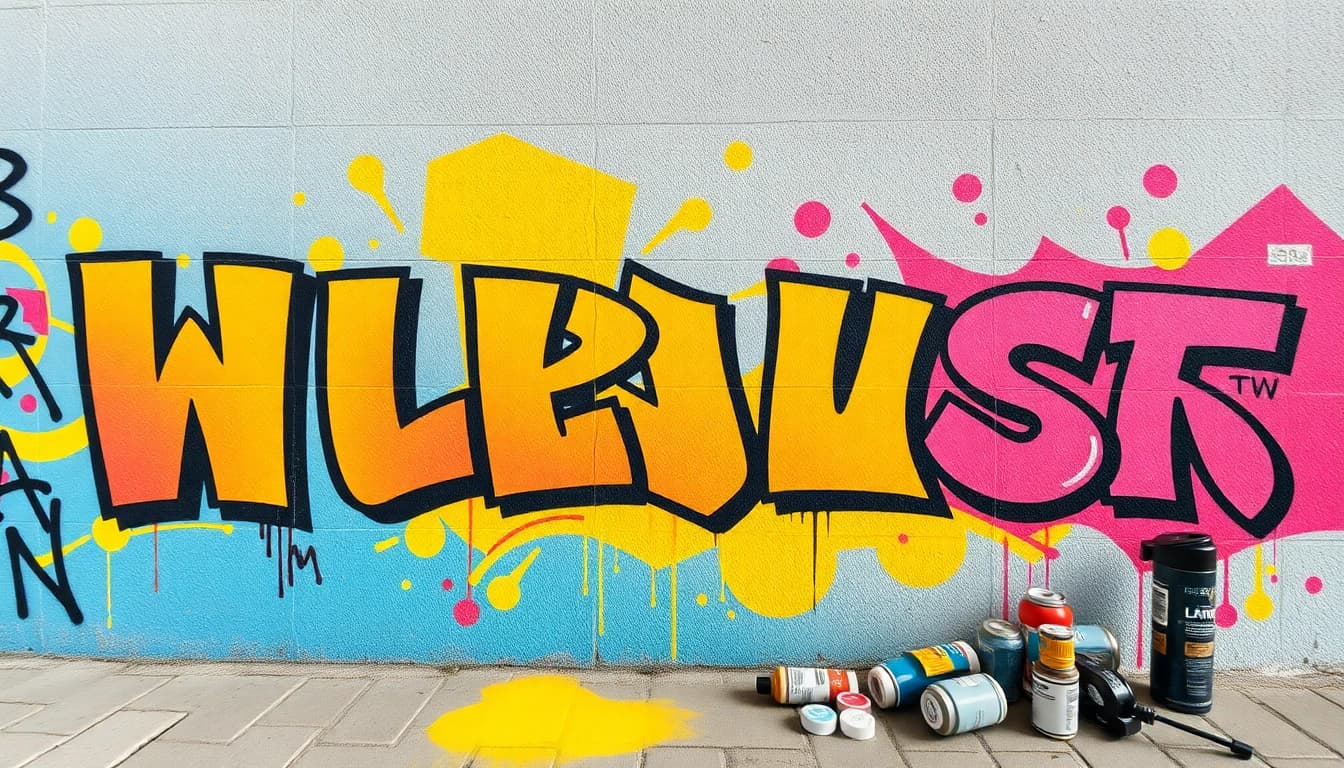 Entdecken Sie farbenfrohe Graffiti Düsseldorf mit urbanen Kunstwerken an einer Wand.