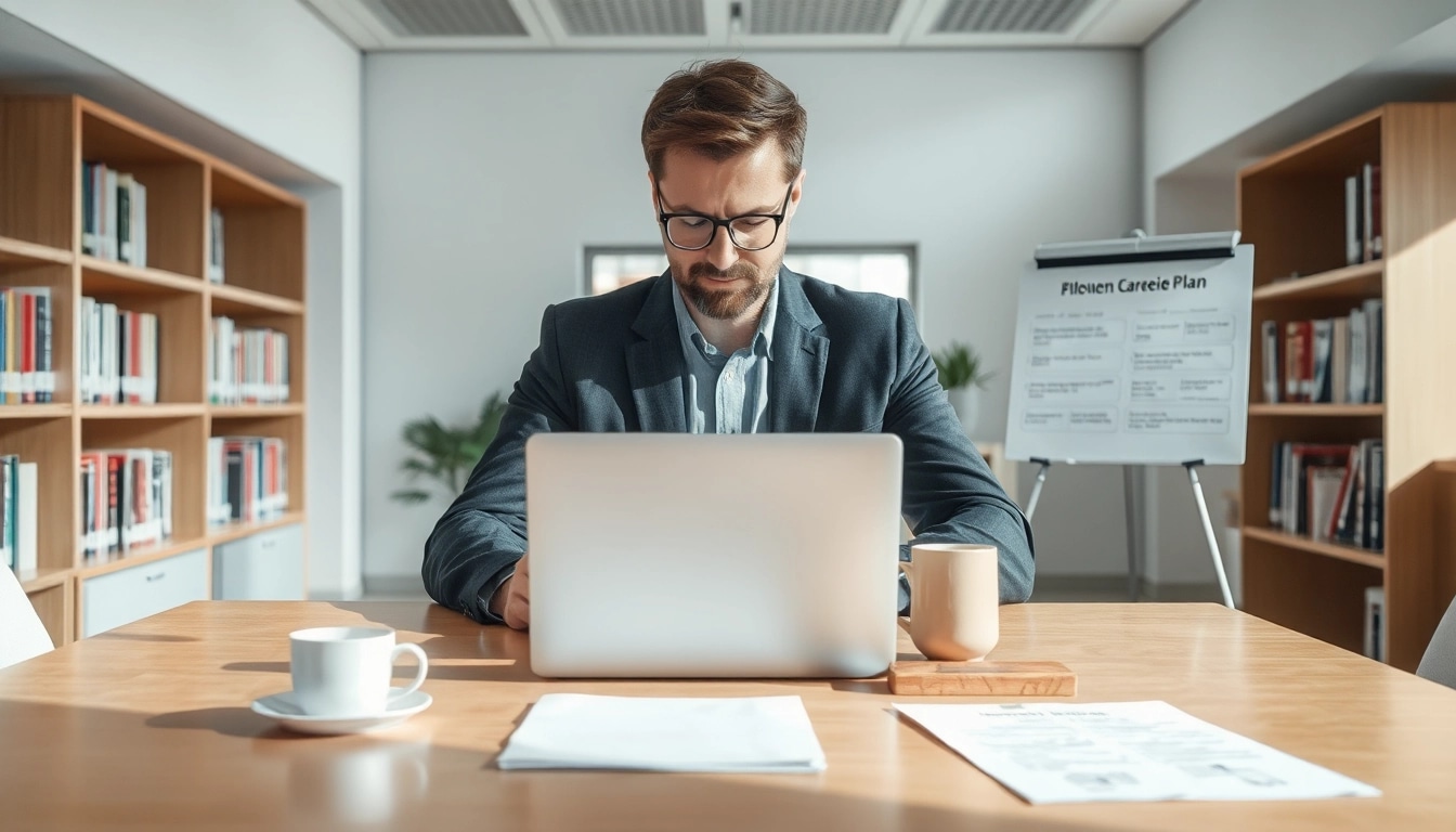 Headhunter Bochum in einem modernen Büro mit natürlichem Licht, Laptop und Schreibtisch.