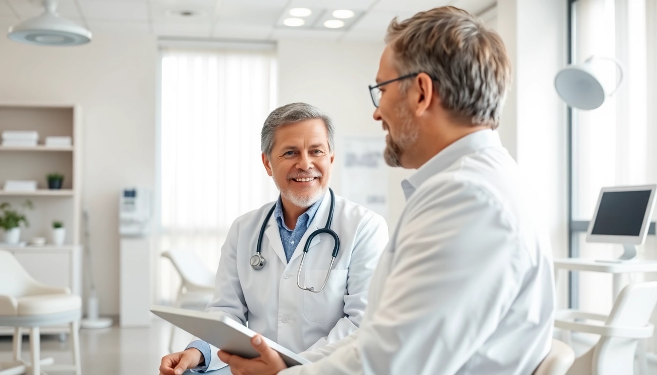 Praxisfotograf München erstellt ein warmes, vertrauensvolles Portrait eines Arztes mit einem Patienten.
