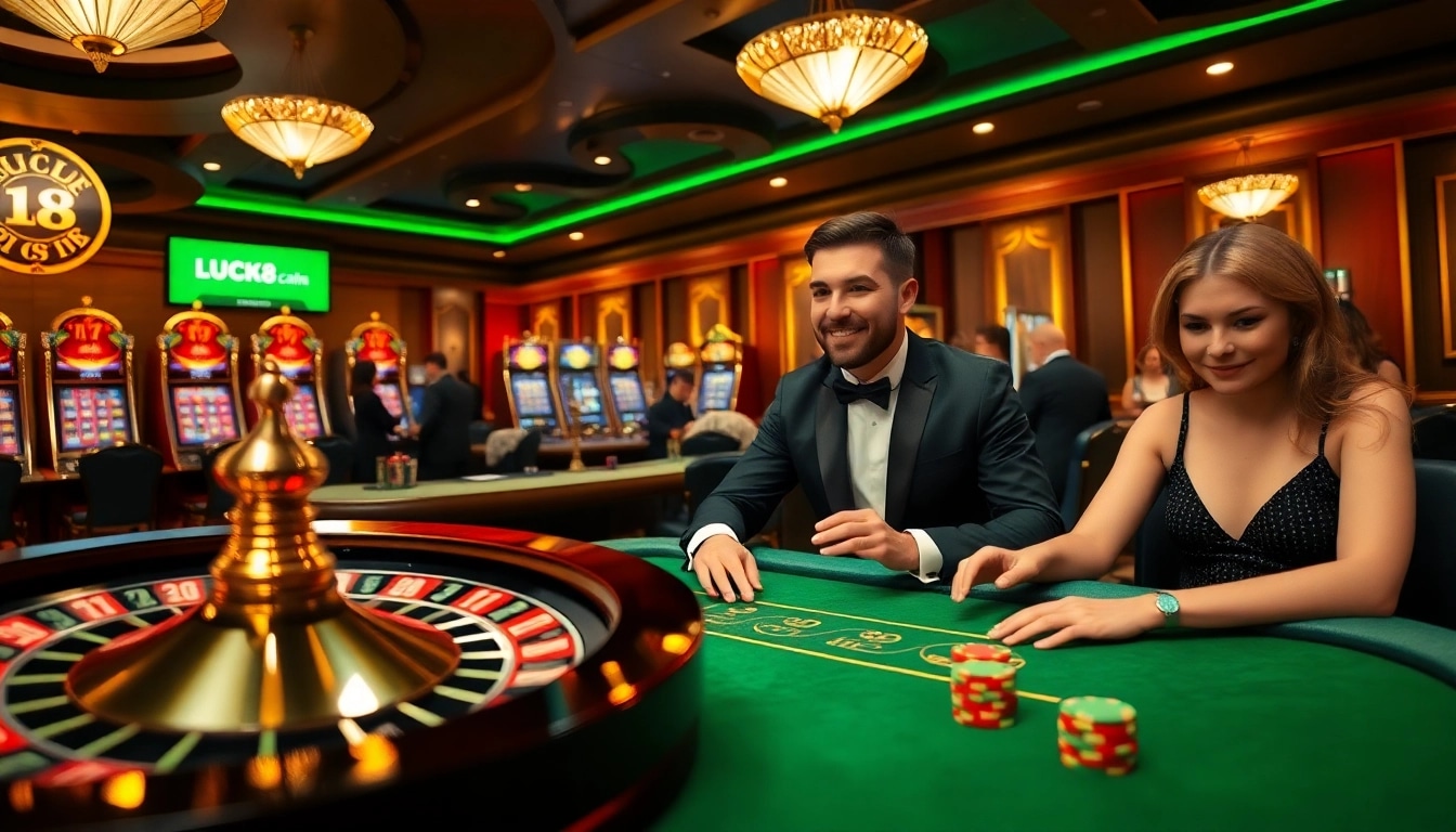 Cảnh casino hấp dẫn giới thiệu gameplay poker của LUCK8 với bầu không khí sống động.