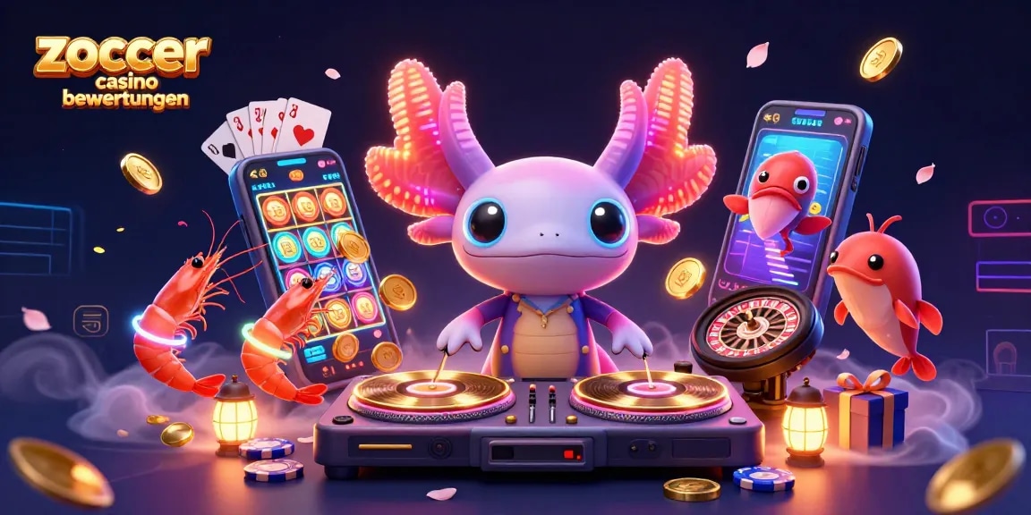 Zoccer casino bewertungen highlights vibrant gaming experience with neon characters and exciting casino elements.