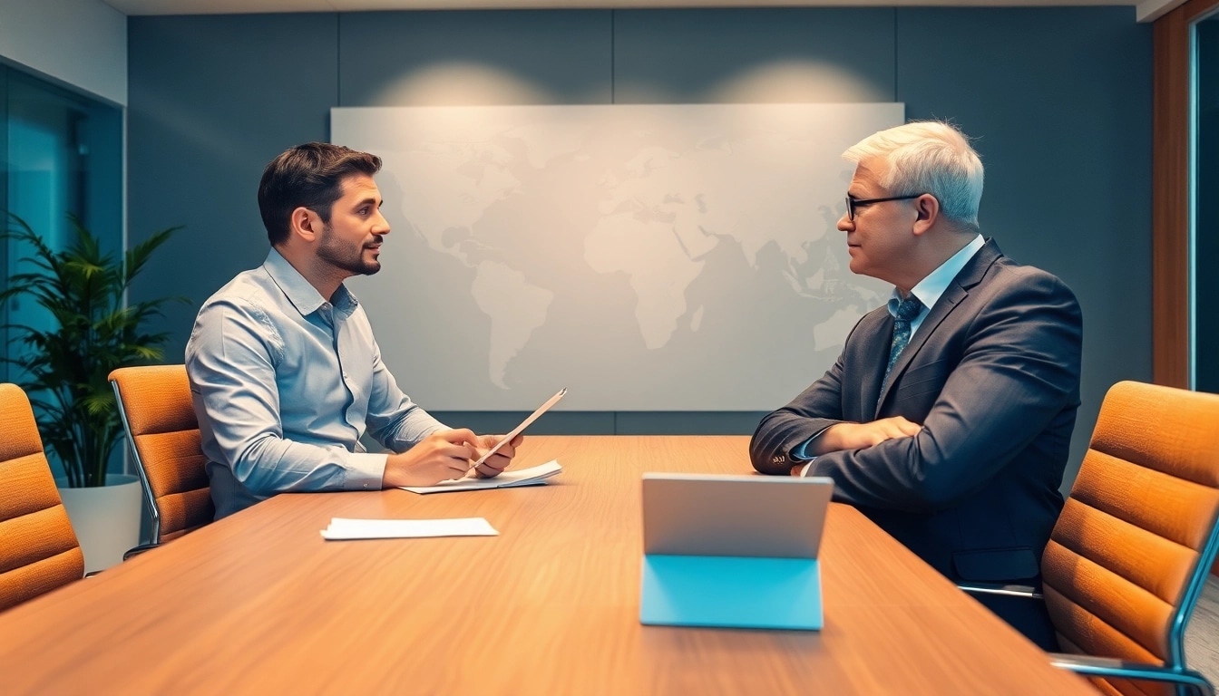 Headhunter Schweiz im Gespräch mit einem Kandidaten in einer modernen Büroatmosphäre.