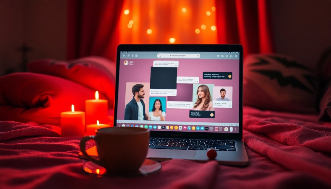 Engaging sex chat interface on a laptop in a cozy setting, inviting connection and conversation.