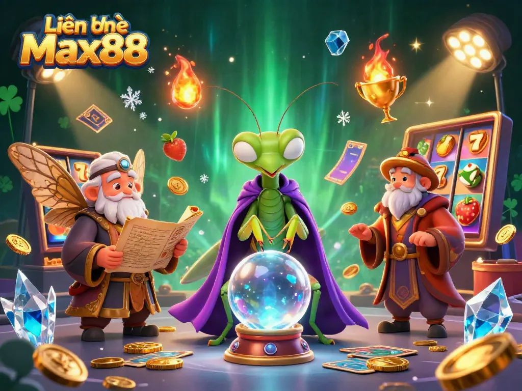 Engage with Liên hệ Max88 in a vibrant casino-themed 3D illustration, showcasing gaming excitement.