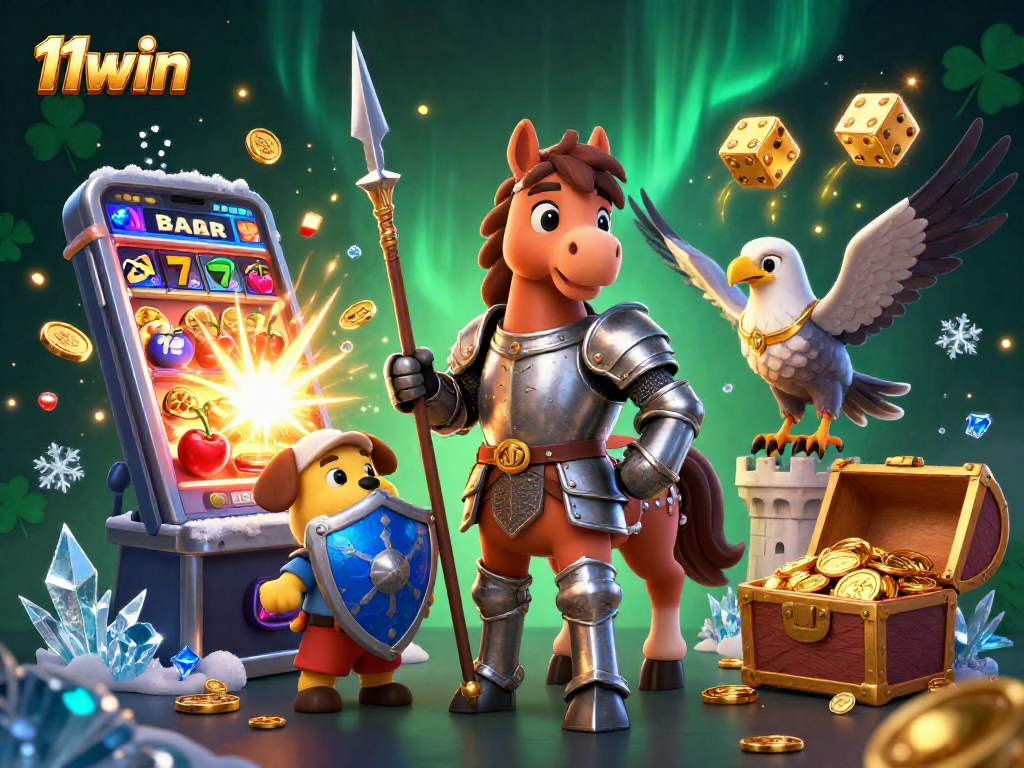 Experience winning adventures with 11win in this vibrant 3D casino illustration.