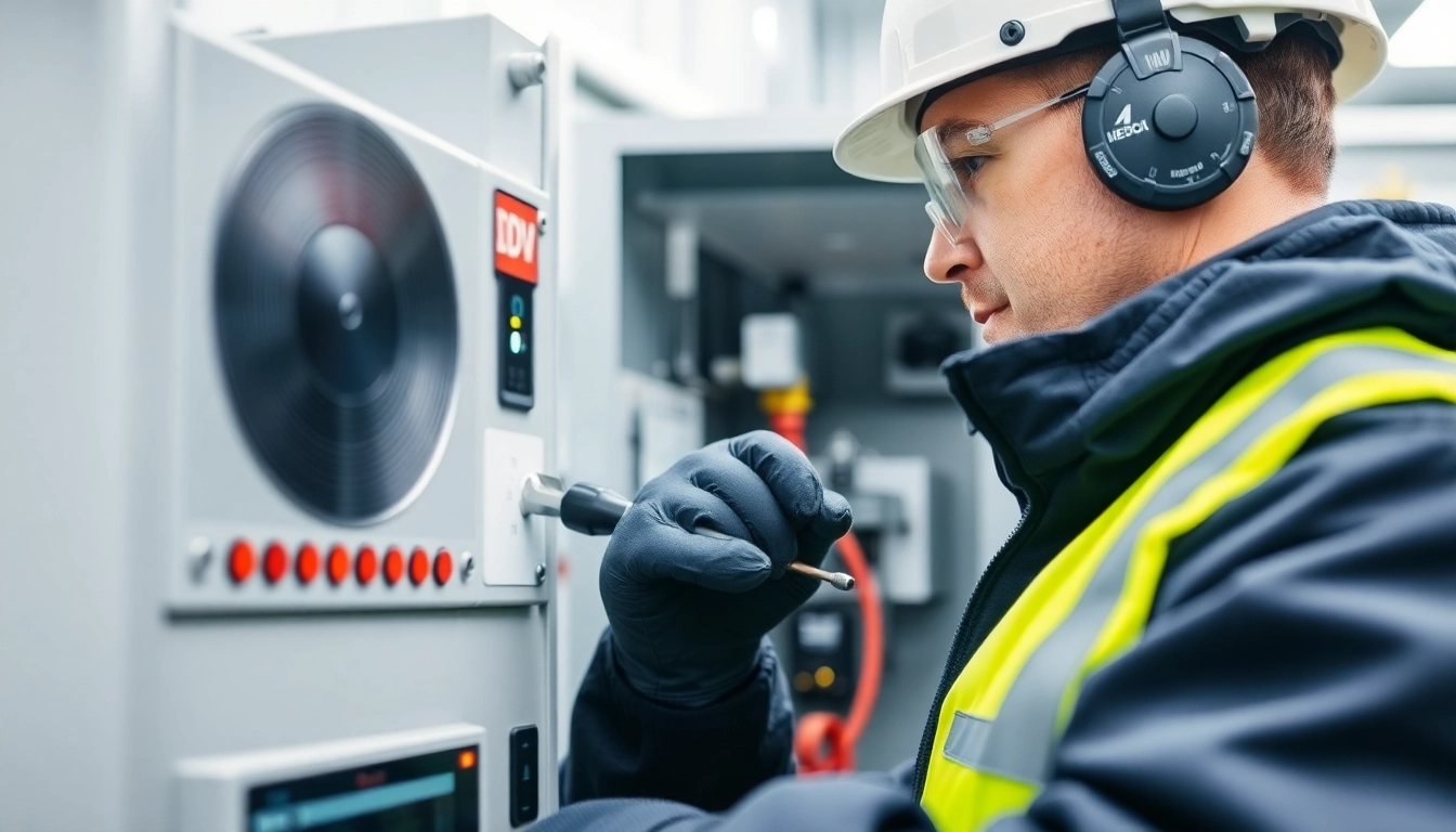 Technician conducting a DGUV V3 Prüfung on electrical devices, ensuring workplace safety.