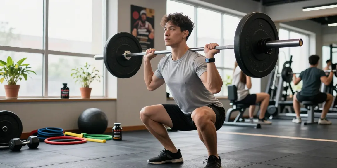 Sportliche Person trainiert mit Gewichten im Fitnessstudio und präsentiert Produkte von Steroidshop für verbesserte Leistung.
