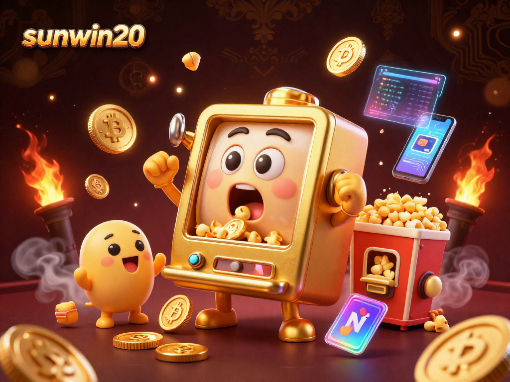 Play slots and win big with sunwin20, featuring a golden slot machine celebrating its jackpot!