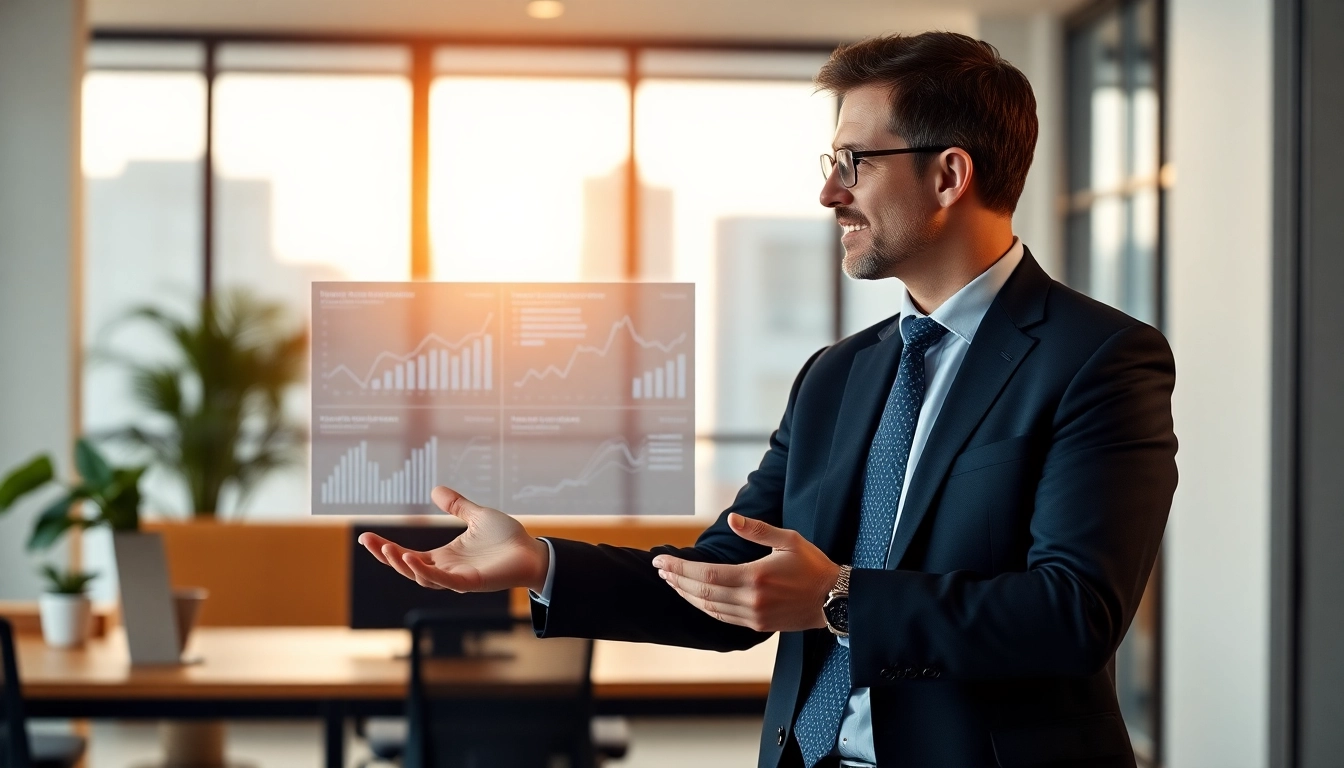 Corporate consultant discussing strategies in a modern office setting related to Unternehmensberatung.
