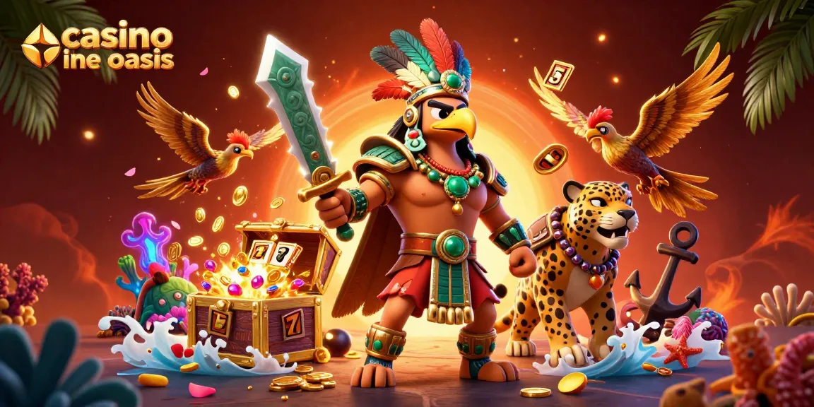 Experience thrilling gameplay in the vibrant casino ohne oasis world, featuring an Aztec warrior and jackpot symbols.