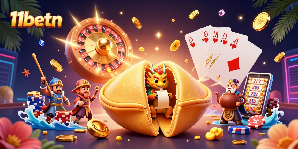 Experience gaming excitement with 11betn's vibrant casino elements, showcasing golden fortunes and dynamic interactions.