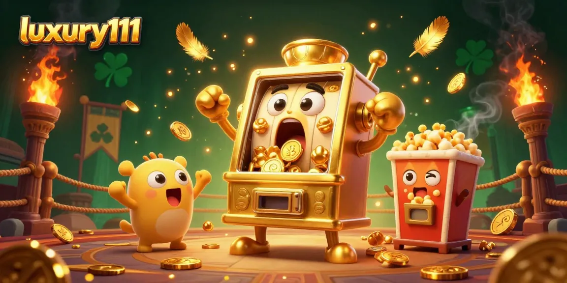 Experience lucky wins with luxury111 at the casino jackpot scene featuring golden slot machines.