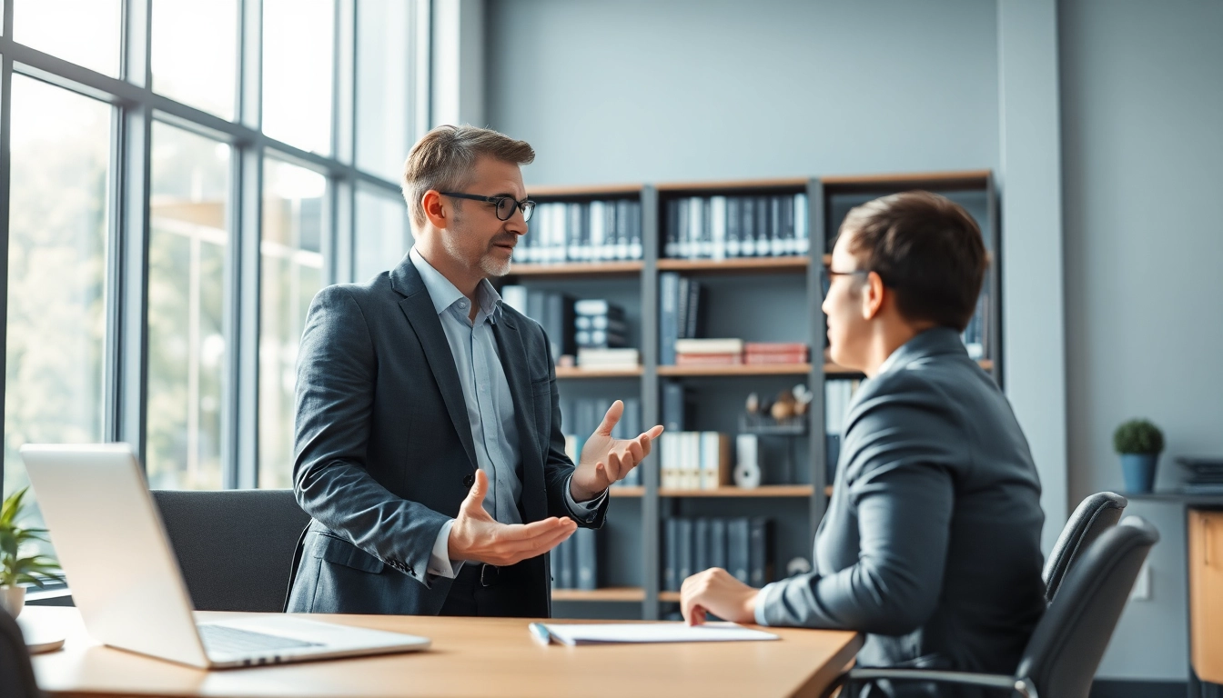 Headhunter IT interviewt talentierten IT-Experten in modernem Ambiente.