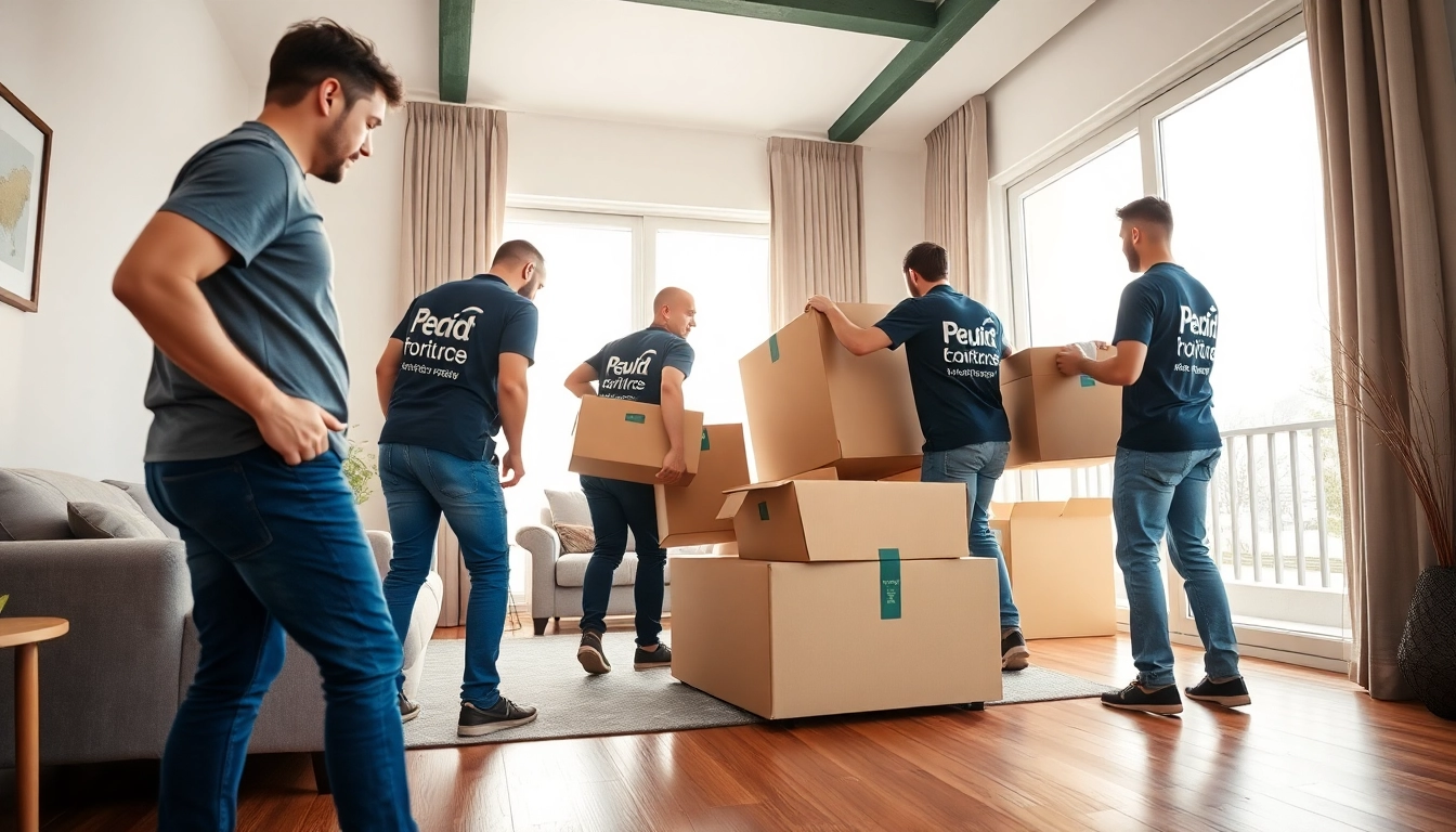 Efficient team of umzugsunternehmen worms preparing furniture in a modern apartment.