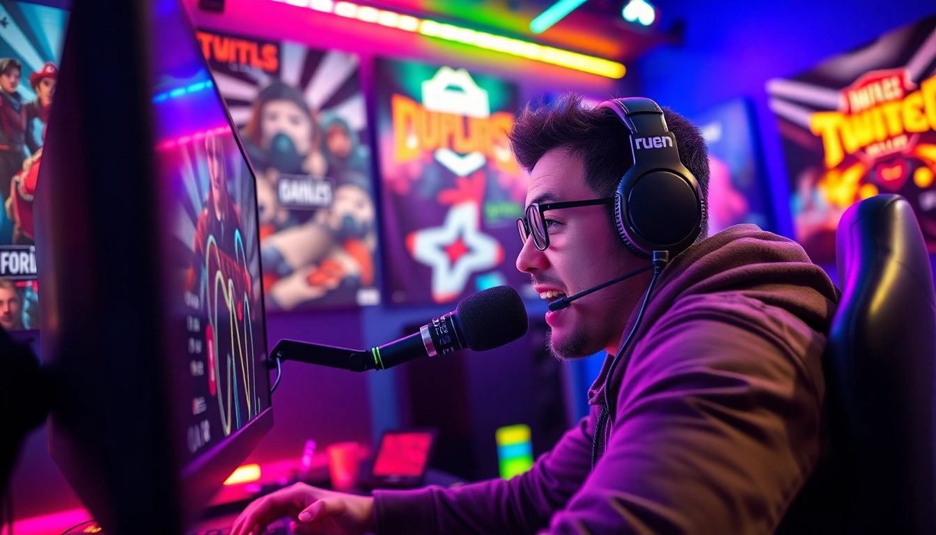 Twitch Streamer Österreich zeigt leidenschaftliches Gameplay in einem lebhaften Streaming-Setup.