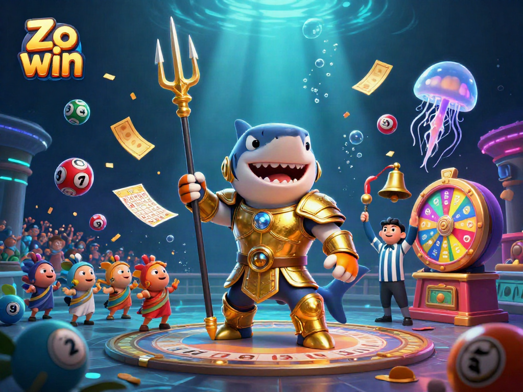 Win big on Zo win with vibrant lottery balls and exciting gaming elements in a dynamic underwater scene.