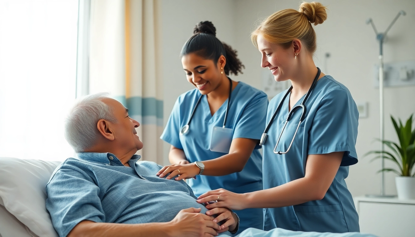 Intensivpflege Frankfurt: Caring nurse attends to an elderly patient in a modern hospital.