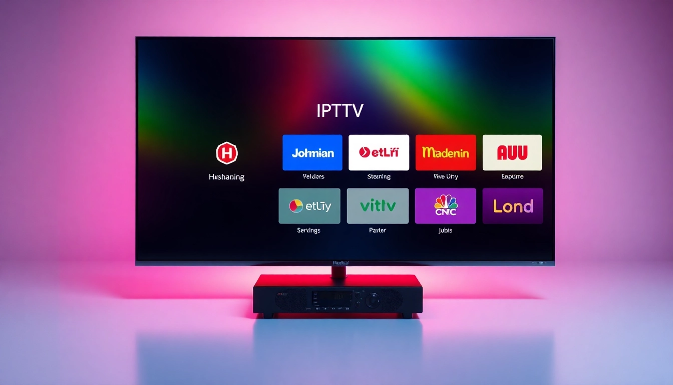 Showcase of IPTV Anbieter options with colorful interface highlighting various streaming services.