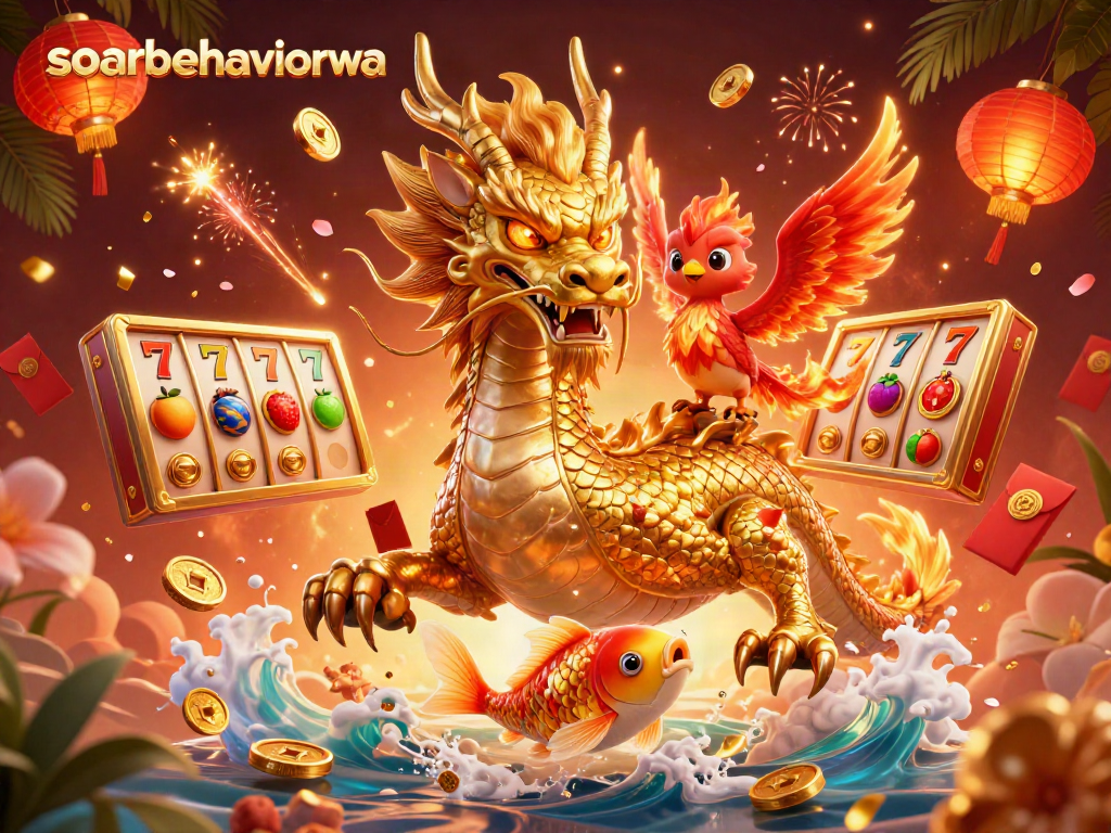 Engage with soarbehaviorwa's vibrant online casino world, featuring a golden dragon, phoenix, and betting symbols.