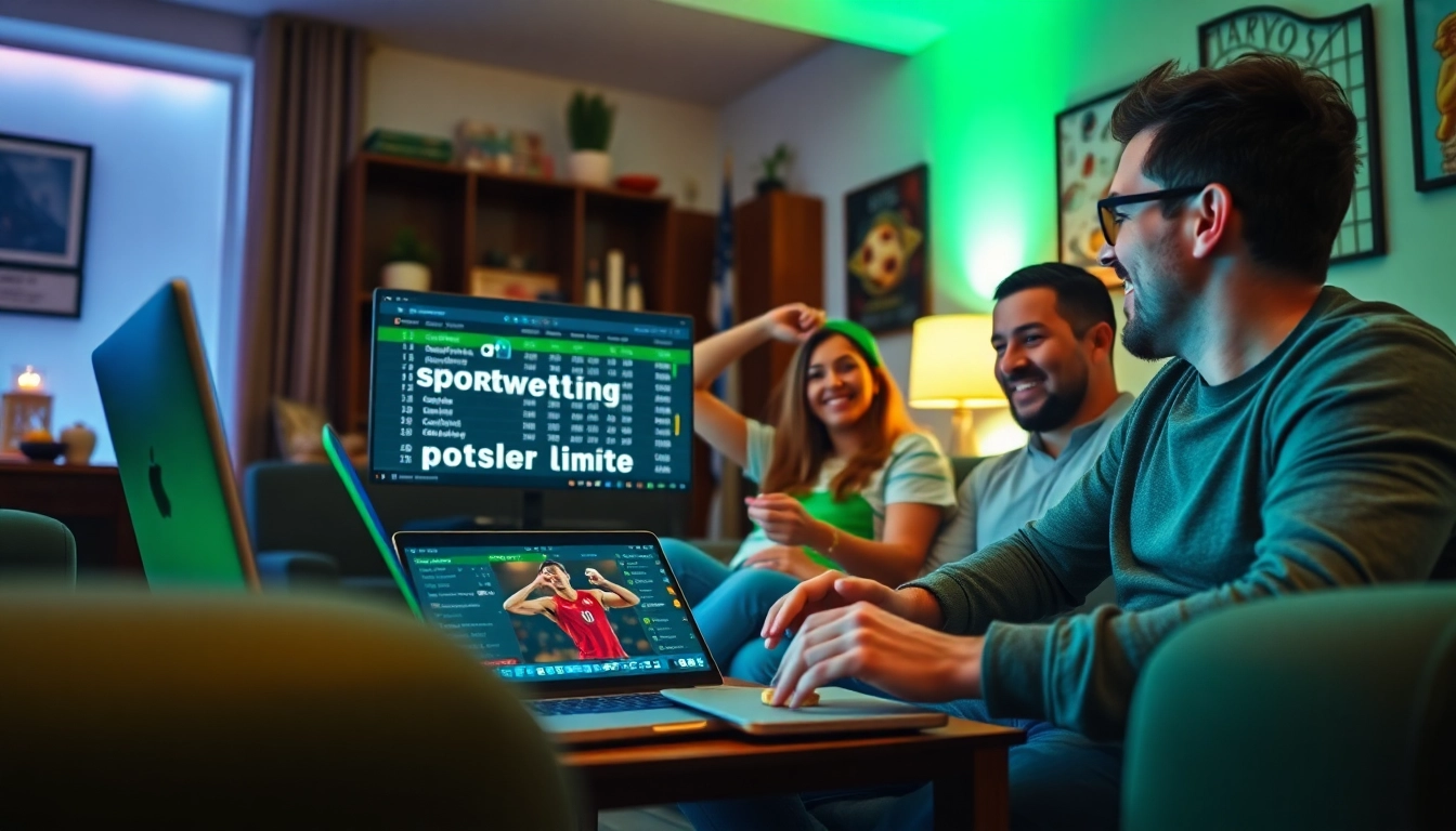 Experience thrilling sportwetten ohne limit with bettors enjoying high stakes in a lively home setting.
