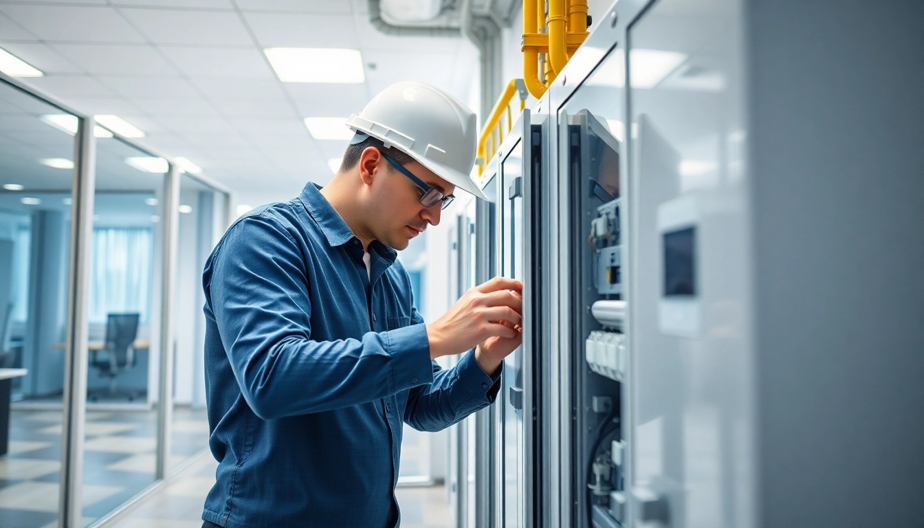 Electrician conducting a DGUV V3 Prüfung to ensure workplace safety for electrical devices.