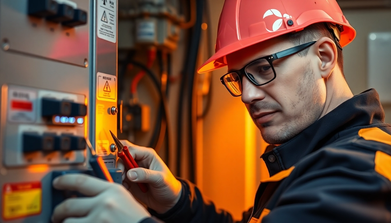 Electrician conducting a DGUV V3 Prüfung, ensuring workplace safety with specialized equipment.