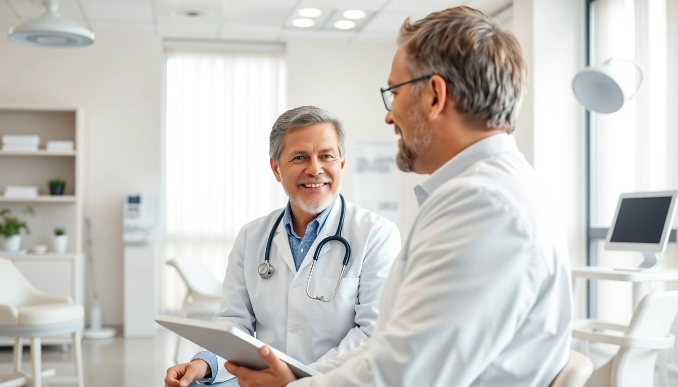 Praxisfotograf München erstellt ein warmes, vertrauensvolles Portrait eines Arztes mit einem Patienten.