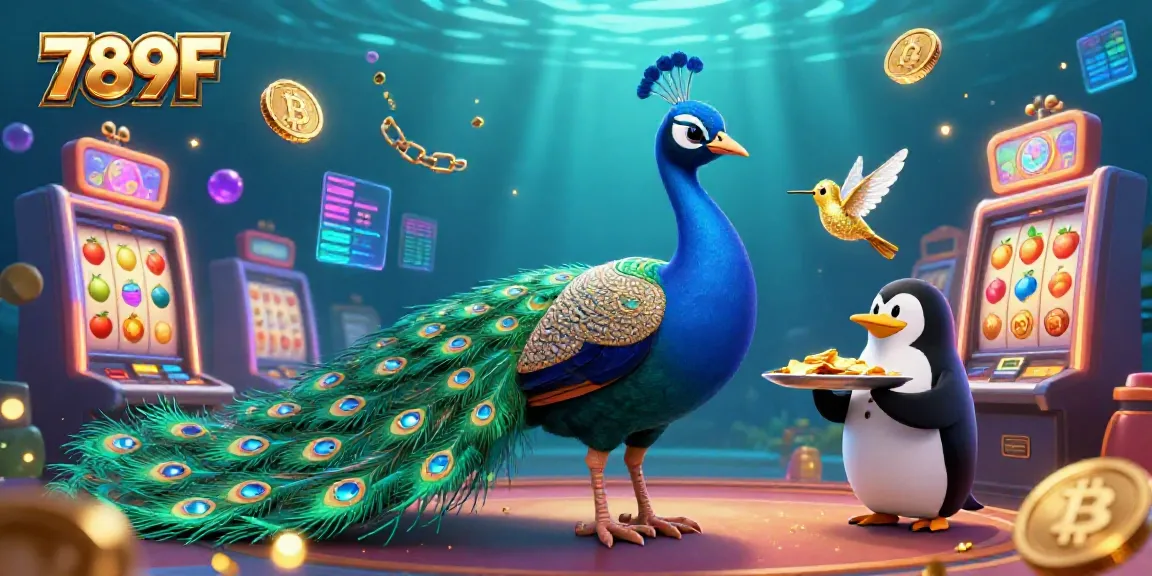 Engage with the captivating 789F casino scene featuring vibrant slot machines and animated characters.
