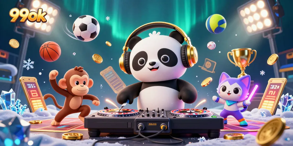 Experience thrilling gaming action with 99ok at a lively casino featuring animated characters and gaming elements.