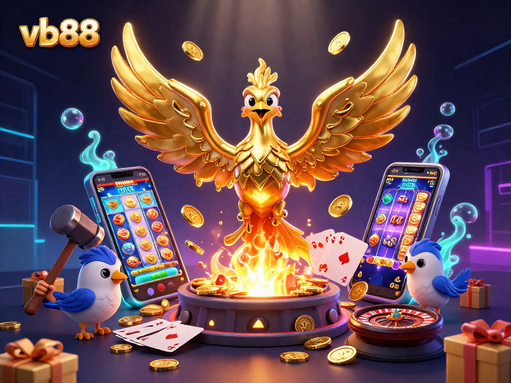 Experience thrilling wins with vb88's vibrant casino scene featuring golden phoenix and dynamic game elements.