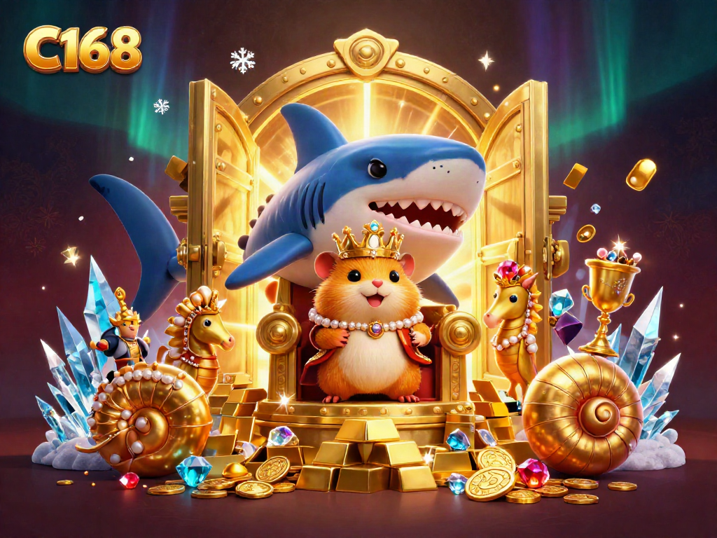 Experience the excitement of C168 through a thriving 3D casino scene with treasures and royal characters.