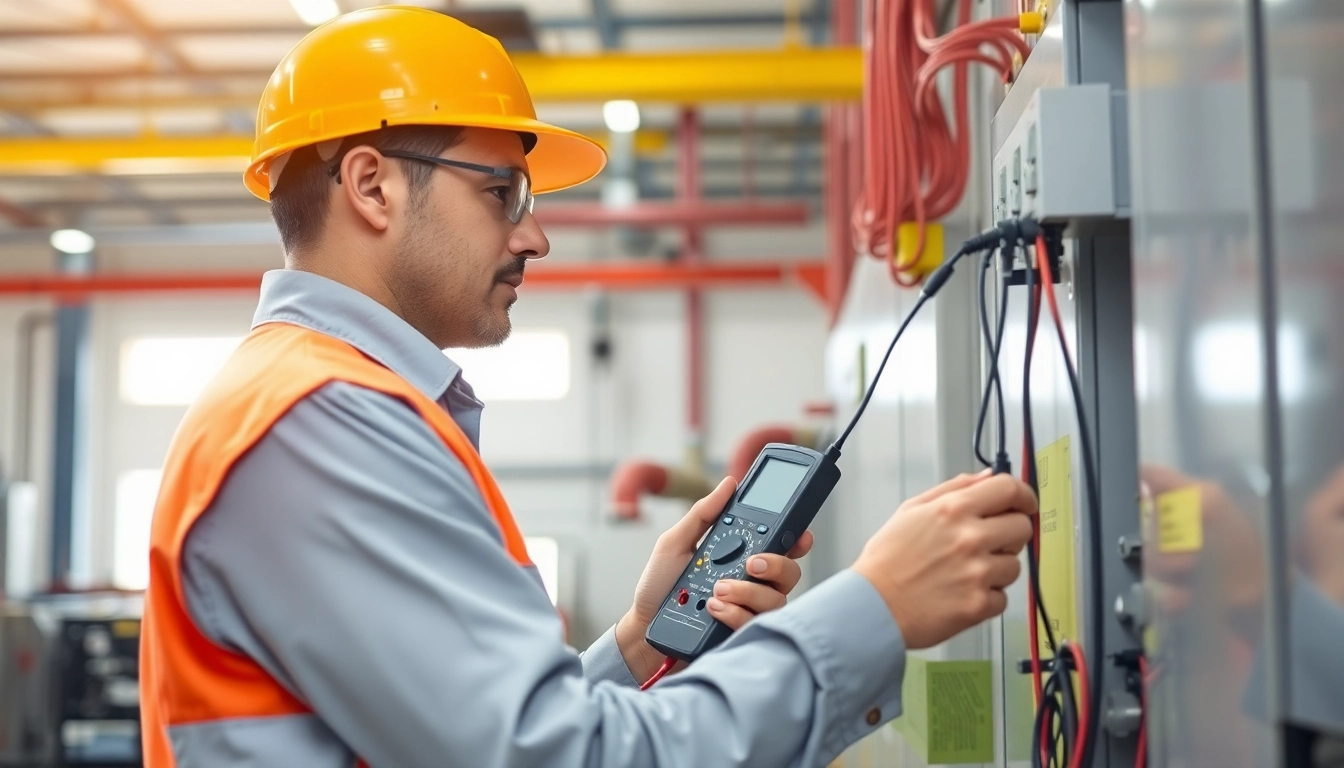 Inspecting electrical equipment during a DGUV V3 Prüfung to ensure workplace safety.