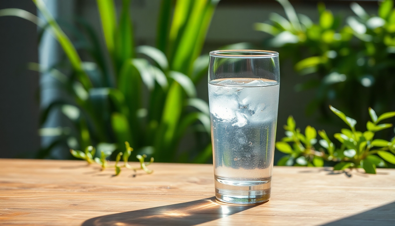Silberwasser in einem klaren Glas, betont die Reinheit und Gesundheit.