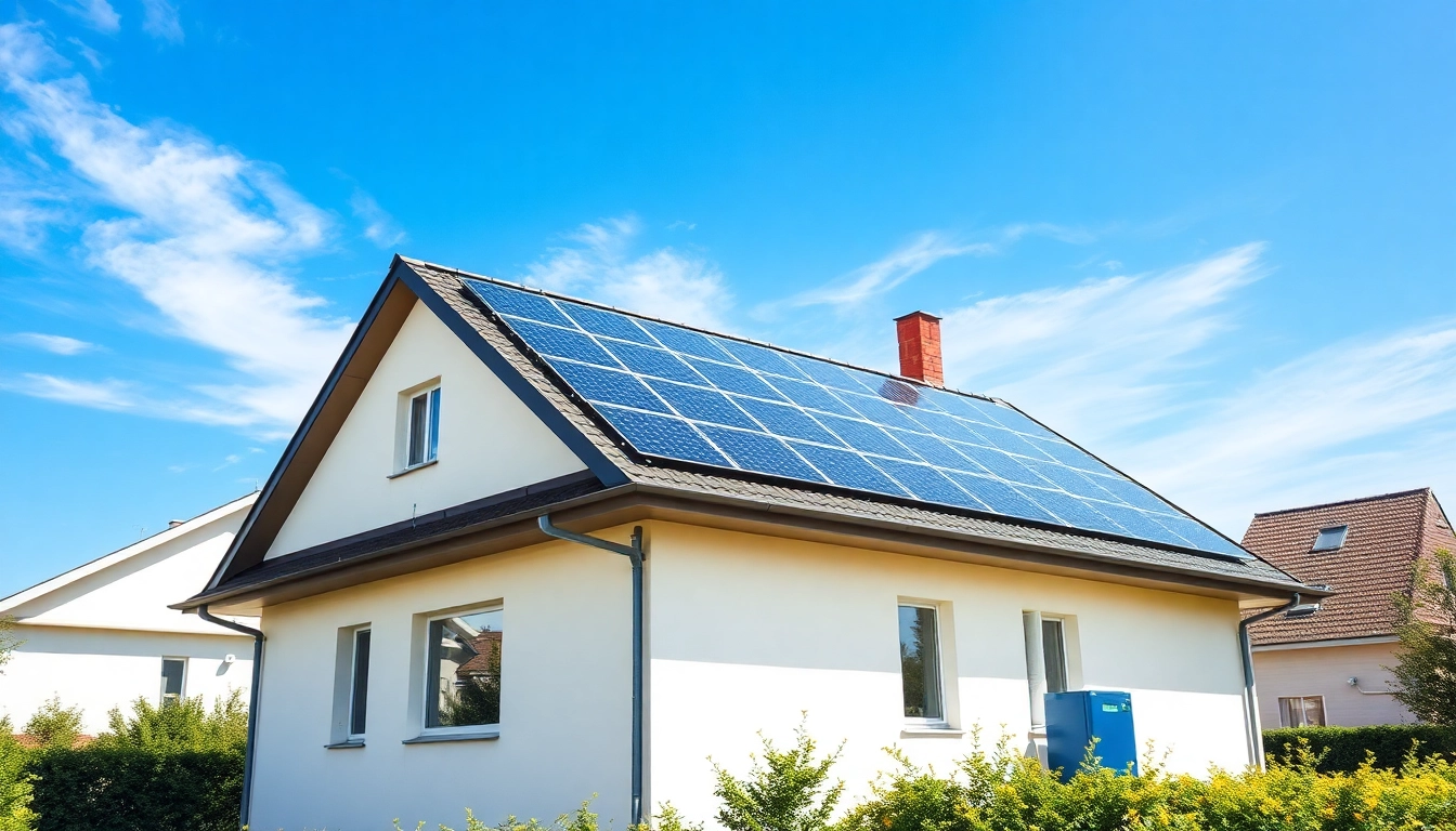 Entdecken Sie die Photovoltaikanlage kaufen Kosten mit einem modernen Haus, das mit Solarzellen ausgestattet ist, unter klarem Himmel.