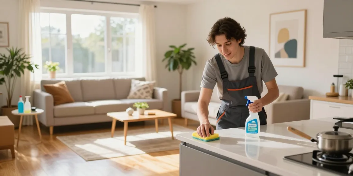 Efficient umzugsreinigung solothurn in a bright living room with professional cleaner at work.