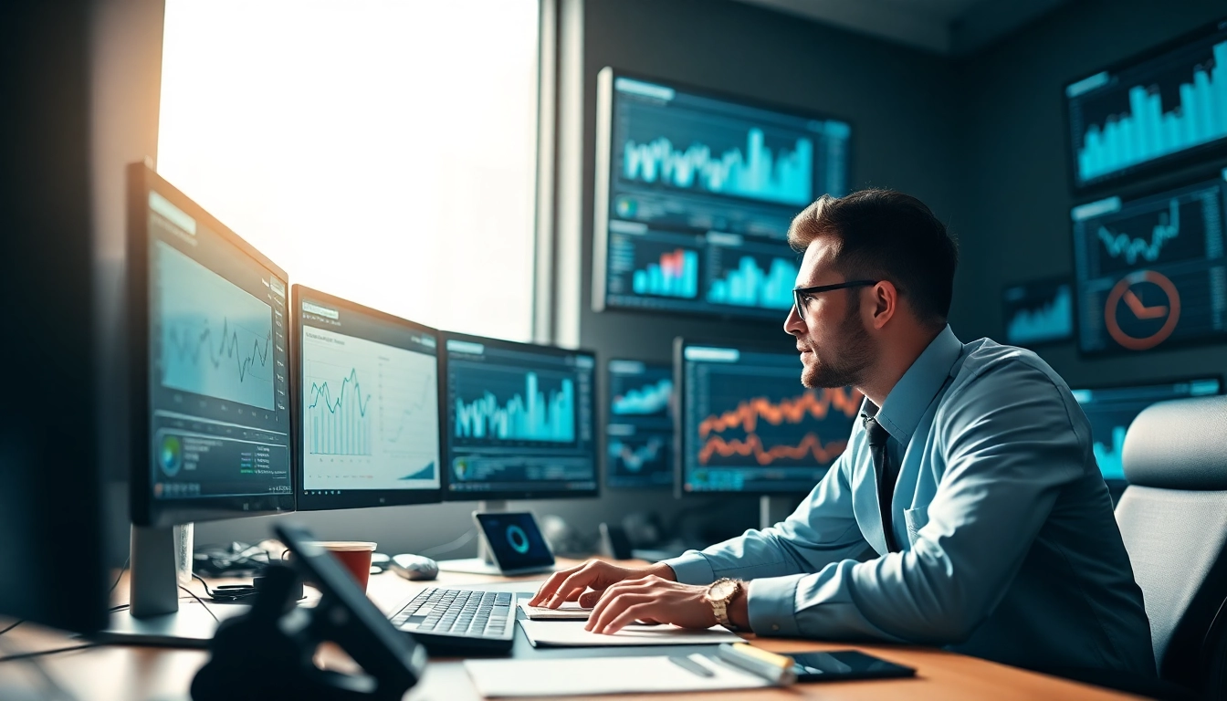 Evodrop Beobachter analysiert Grafiken und Daten in einem modernen Büro.