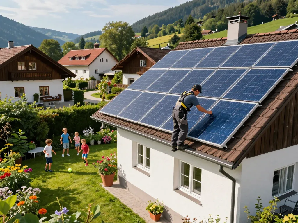 Photovoltaik Bayern Solarpanel-Installation auf einem bayerischen Zuhause, das umweltfreundliche Energielösungen präsentiert.