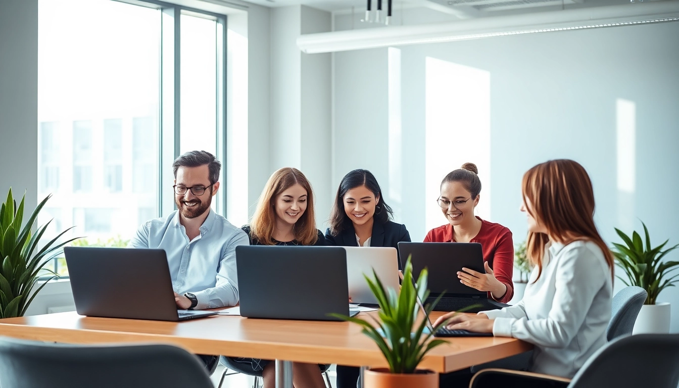 Die Headhunter Agentur zeigt ein engagiertes Team von Recruitern, die in einem modernen Büro arbeiten und talentierte Kandidaten suchen.