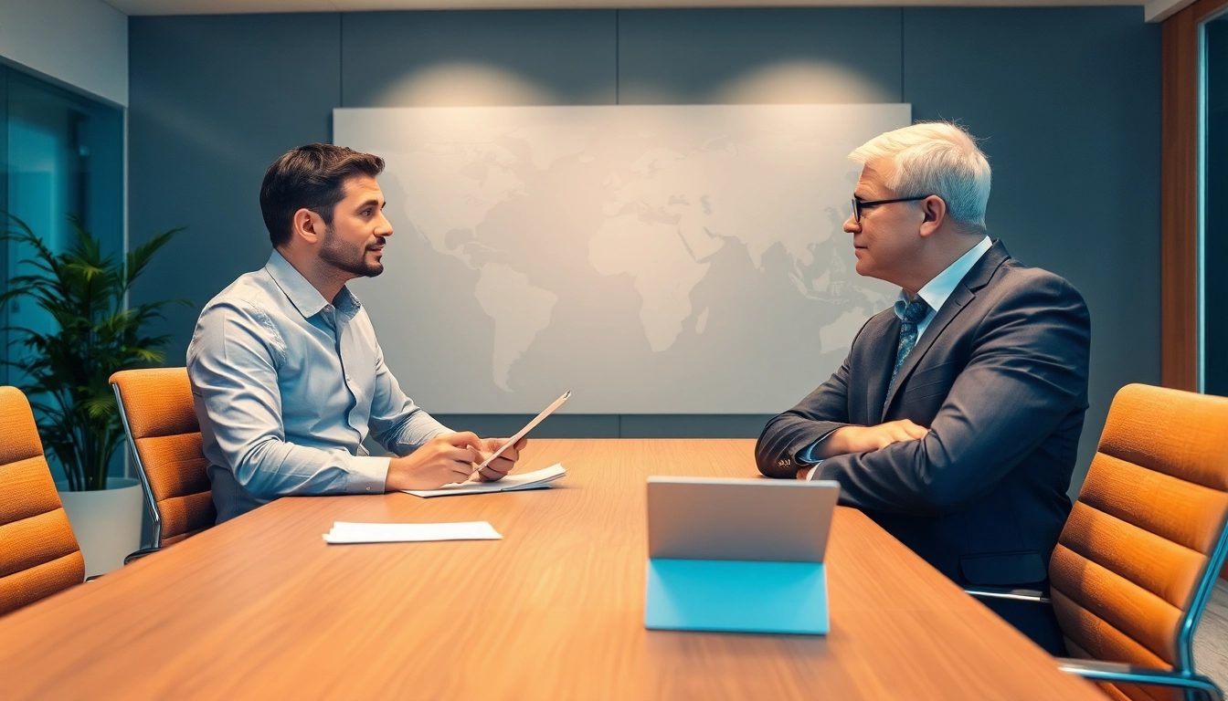 Headhunter Schweiz im Gespräch mit einem Kandidaten in einer modernen Büroatmosphäre.