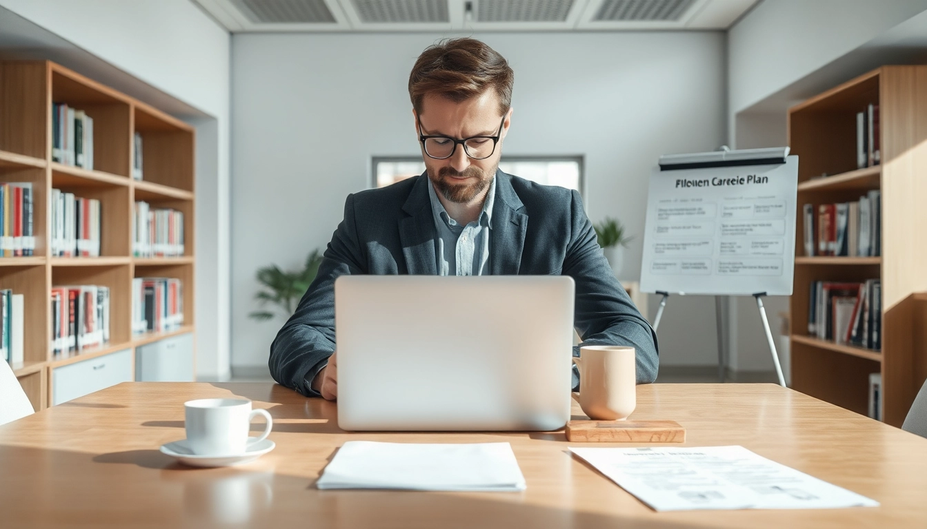 Headhunter Bochum in einem modernen Büro mit natürlichem Licht, Laptop und Schreibtisch.