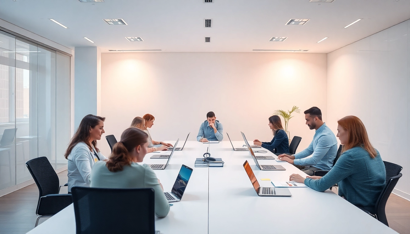 Personalvermittlung: Professioneller Arbeitsplatz mit aktiven Menschen, die kommunizieren und zusammenarbeiten.