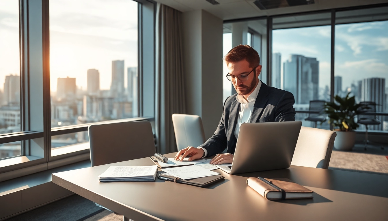 Headhunter Frankfurt analysiert Bewerbungsunterlagen in einem modernen Büro.